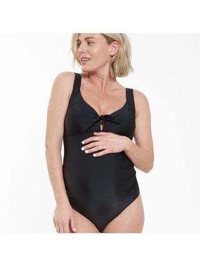 RIPE Maternity one piece bathing suit adjustable straps tie front black medium